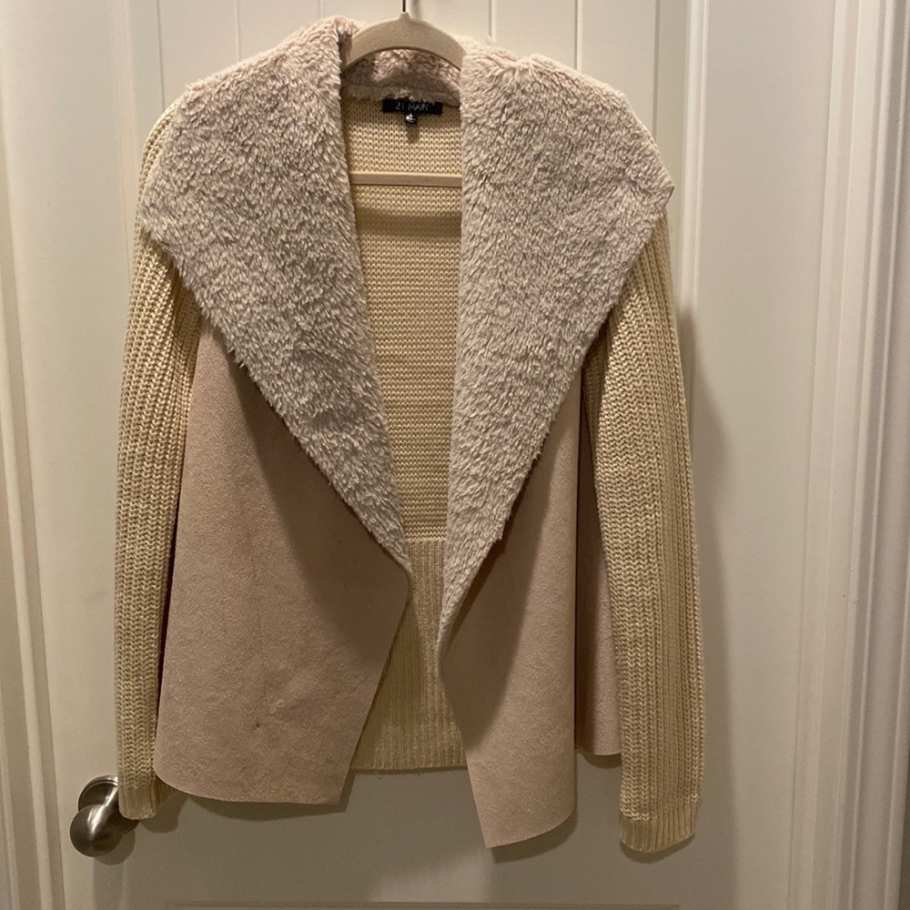 Adorable Stitch Fix sweater with sherpa collar